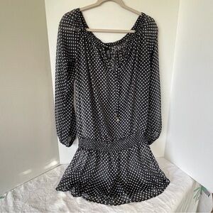 Jones New York Blouson Top S Black White Polka Dot feminine long sleeve ruffle